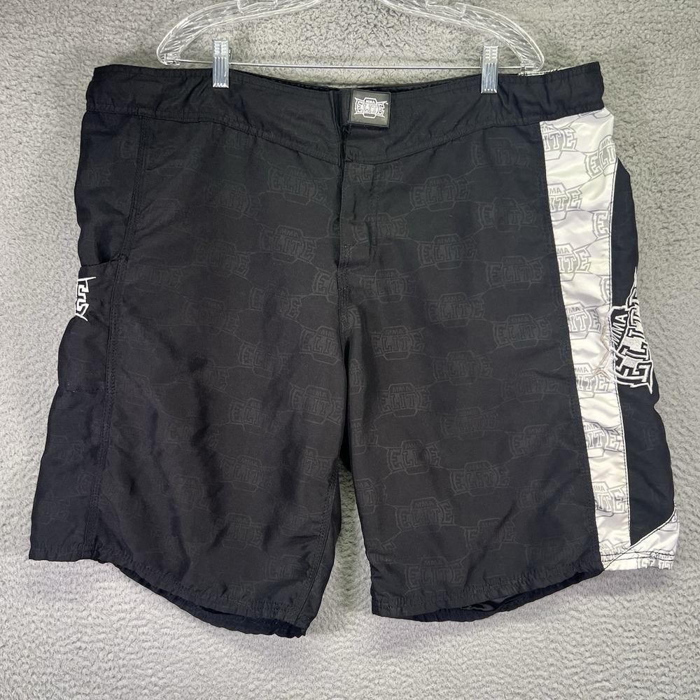 MMA Elite Shorts Mens 2XL Black All Over Fighting Jiu Jitsu Boxing Swim Y2K